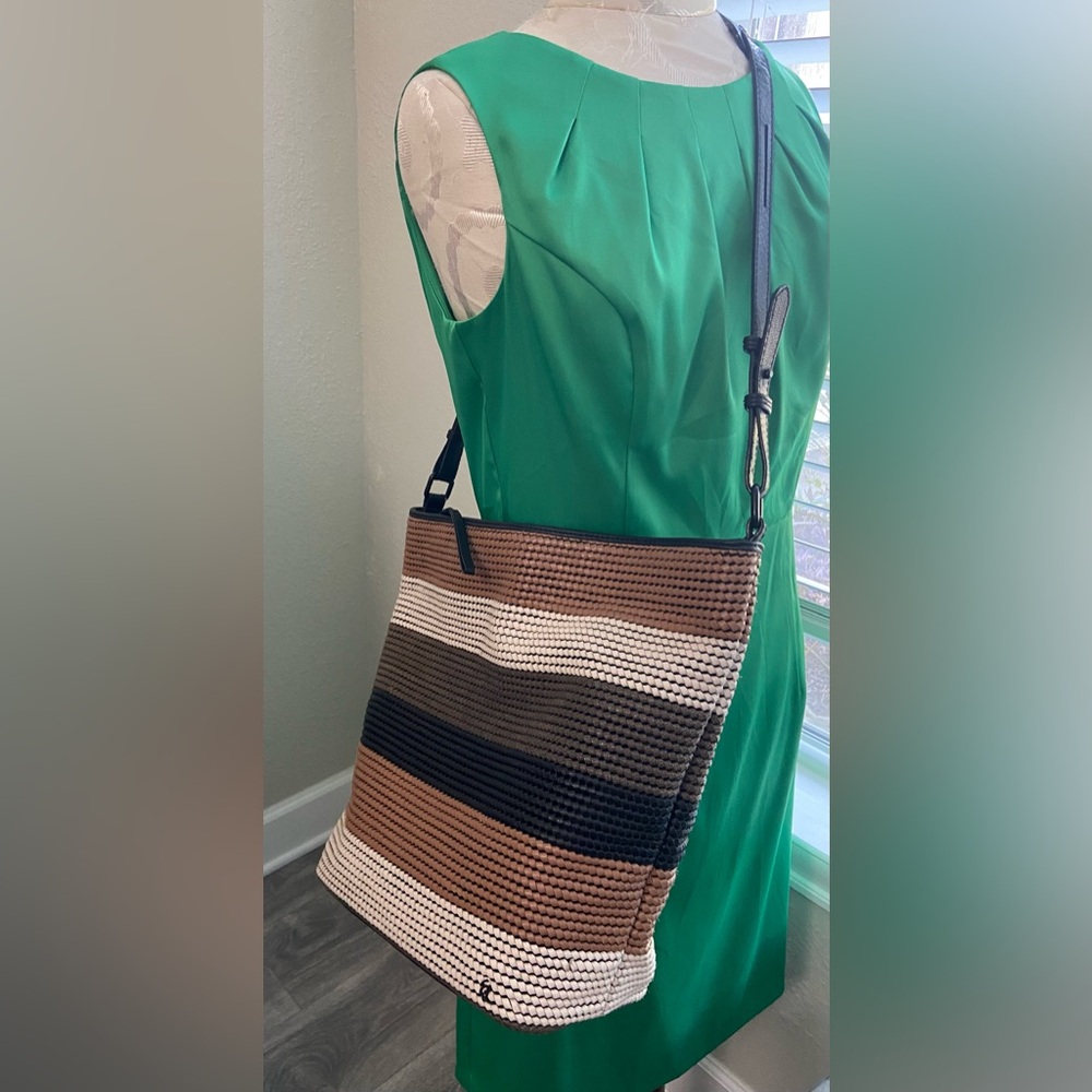 New Elliott Lucca Bali Leather Woven Color Block Bucket Shoulder Crossbody Bag